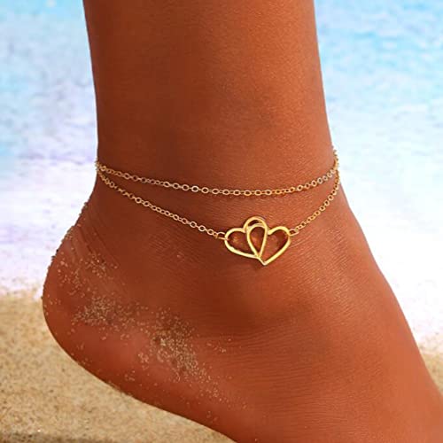 Simple Double Layer Love Peach Heart Anklet Hollow Double Heart Beach Anklet For Girls Women Jewellery #TOP1