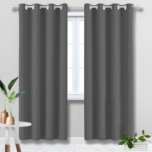 Rideau 160x180cm Isolant Thermique Froid 1 Pièce Anti UV Satiné Rideau Occultant Thermiques sans Perçage pour Fenetre Intérieurs Cuisine Dressing Gris...