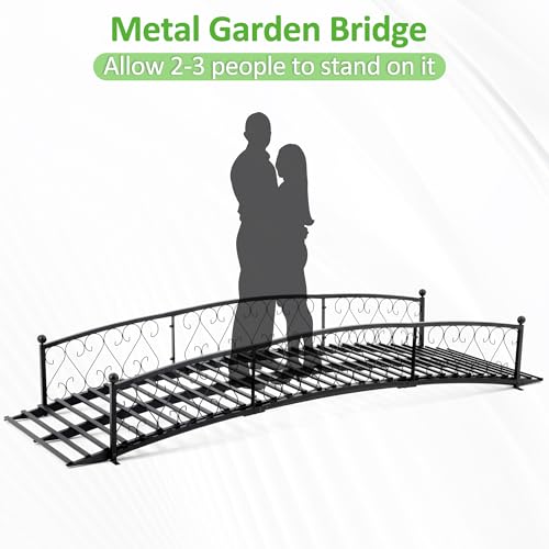 Spurgehom 8FT Garden Bridge - Metal Arch Bridge with Safety Siderails, Outdoor Decorative Iron Pond Bridge for Stream, Backyard, Creek, Black - Thumbnail 5