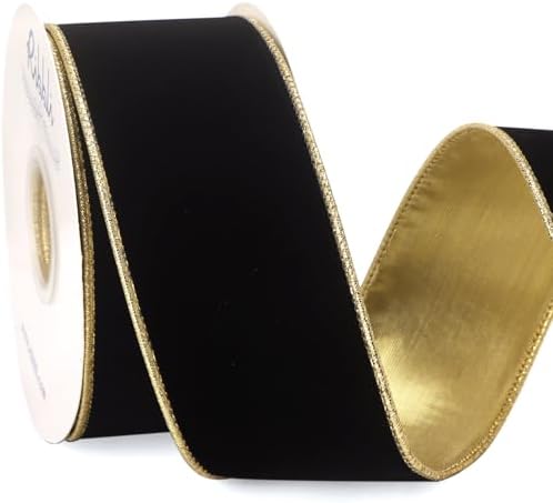 Ribbli Black Velvet Wired Ribbon 2.5 Inch Luxury Matte Velvet Chr...
