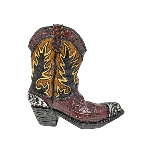 Small Cowboy Boot Vase for Flowers, Brown and Black
