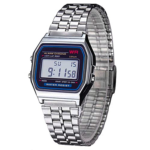 Relojes Digitales OcioDual Reloj de Pulsera Hombres Mujeres Vintage Clásico Metal Digital Wrist Watch Plata