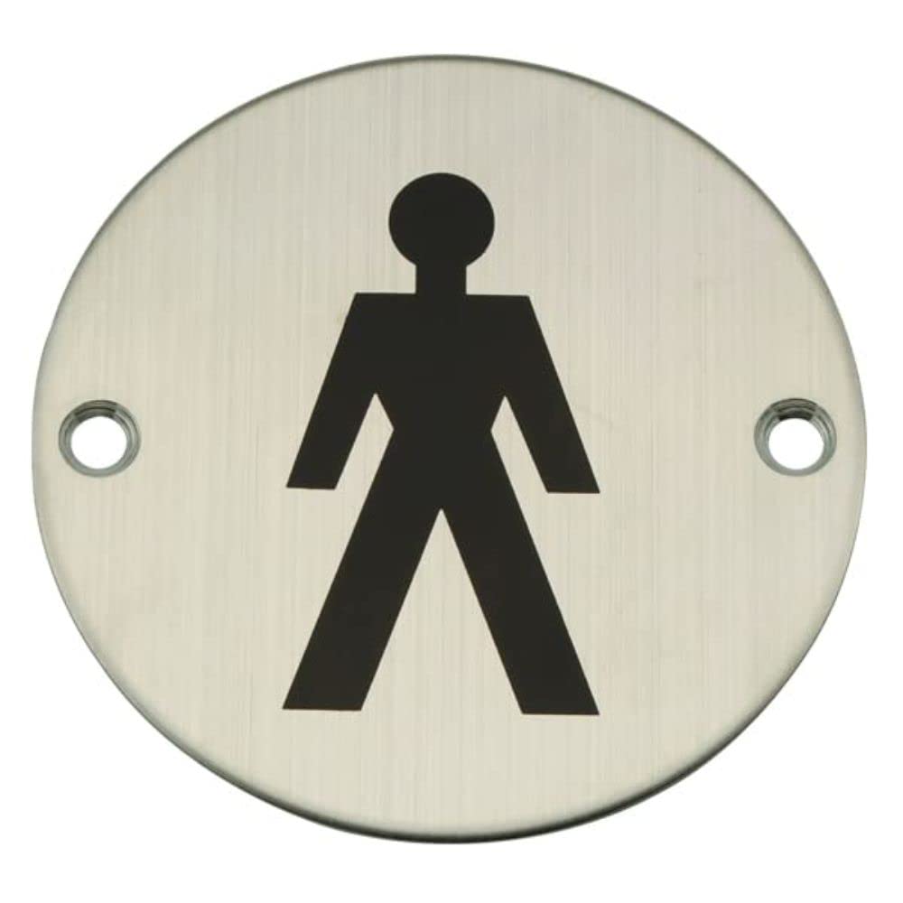 V Safety Male Symbol, Stainless Steel, 76mm, Sign with fixings