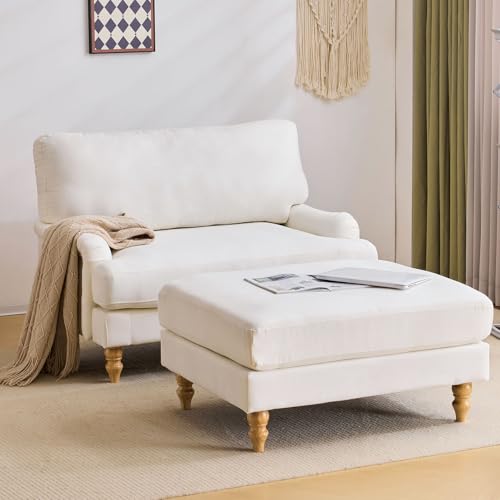 Bezseller-Oversized-Chaise-Lounge-Chair-Indoor-46-W-Upholstered-Sofa-Bed-with-Ottoman-and-Wood-Legs-Big-Comfy-Chair-Leisure-Armchair-for-Living-Room-Bedroom-Apartment-Reading-Room-Beige Bezseller Oversized Chaise Lounge Chair Indoor 46 W Upholstered Sofa Bed with Ottoman and Wood Legs Big Comfy Chair Leisure Armchair for Living Room Bedroom Apartment Reading Room Beige
