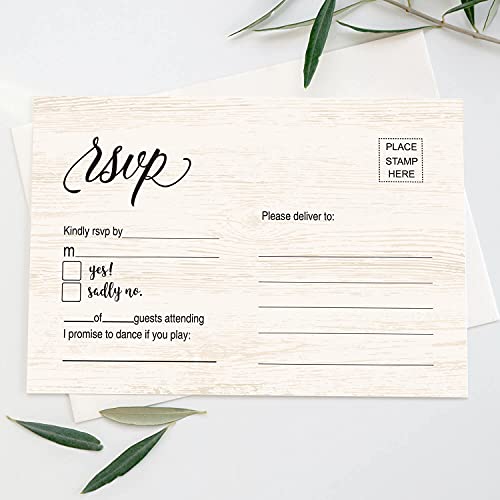 50 Rustic Wood RSVP Postcards, Response Cards, Rsvp Cards, Reply Cards Perfect for Wedding, Rehearsal Dinner, Baby Shower, Bridal, Birthday, Engagement, Bachelorette Party Invitations, 4X6 inch. - Thumbnail 4