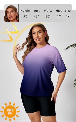 Halcurt Women's Plus Built in Bra Rash Guard Two Piece Swim Shirt and Pockets Boyleg Shorts2