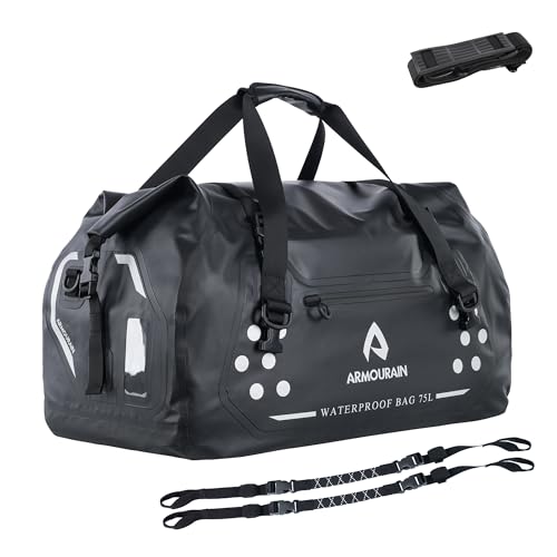 ARMOURAIN オートバイの乾燥した袋 75L の大きい防水ダッフル バッグ旅行、ボート、オートバイ、カヤックのための ダッフル トランク シート袋 (Black)