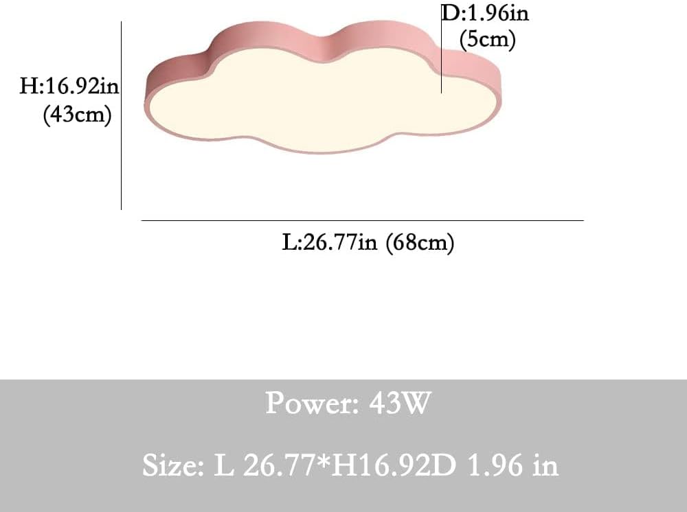 LED Ceiling Light Fixture,27 Inch Modern Cloud Shape Recessed Ceiling Lights, Dimmable Light,43W Pink Close to Ceiling Lighting Flush Mount Living Room Bedroom,3000K-6000K