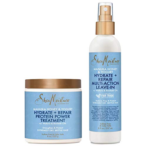 Shea Moisture Manuka Honey & Yogurt Hydrate + Repair Combo Kit, Multi-Action Leave-In Hair Spray 8oz, Protein-Strong Treatment, Deep Conditioning for Hair 8oz