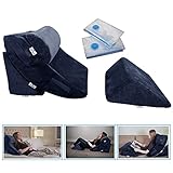 4 Pcs Orthopedic Bed Wedge Pillow Set – Post Surgery, Relaxing, Back & Adjustable Head Support Cushion – Triangle Memory Foam Pillow for Acid Reflux, Sleeping, Reading, Leg Elevation, Snoring Navy