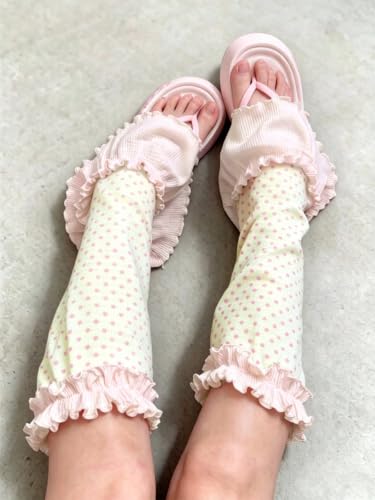 Image of YELAIVP Women Ruffle Leg Warmers Polka Dot Socks For Summer Outfits Beach Vacation