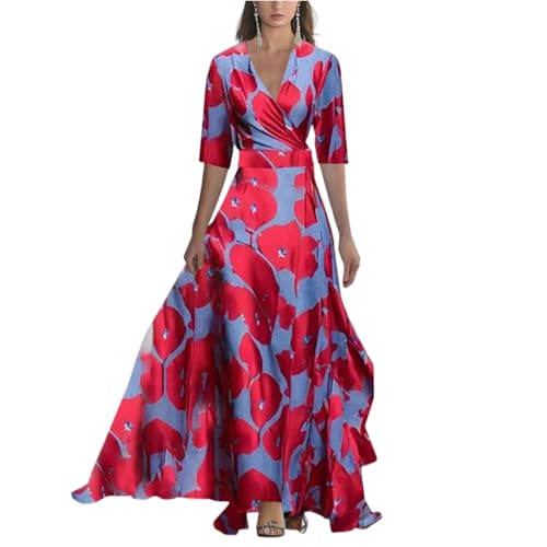 Maxikleider Damen Sommer Mit Ärmel Elegant Blumen Festliche Kleider Lang A Linie Kleid Hochzeitsgast Abendkleid Tailliert Cocktailkleid Festlich...