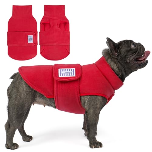 cyeollo Dog Fleece Sweater Turtleneck Coat with Adjustable Strap, Red XL