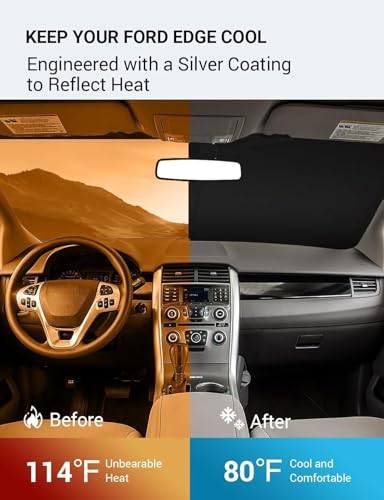 Image of Proadsy 2026 Upgrade Windshield Sun Shade Custom Fit 2007-2014 Ford Edge Foldable Front Sunshade Protector Sun Visor Blocks UV Rays Keep Car Cooler