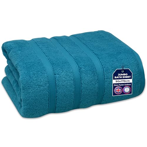 Towelogy Jumbo Bath Sheet 90x170cm 100% Egyptian Cotton Zero Twist Fast Drying Hotel Quality XL Bath Towels | Oeko-Tex Certified (1, Teal Blue)