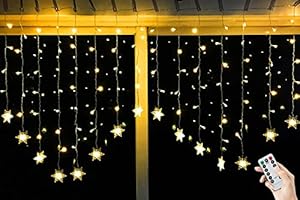 BLOOMWIN 2x1M Schneeflocken Lichtervorhang Warmweiß, USB Weihnachtesbeleuchtung 8Modi Lichterkettenvorhang 104LEDs Stimmungslichter für Balkon, Fenster, Hochzeit, Weihnachten IP44 Lichterkette LED