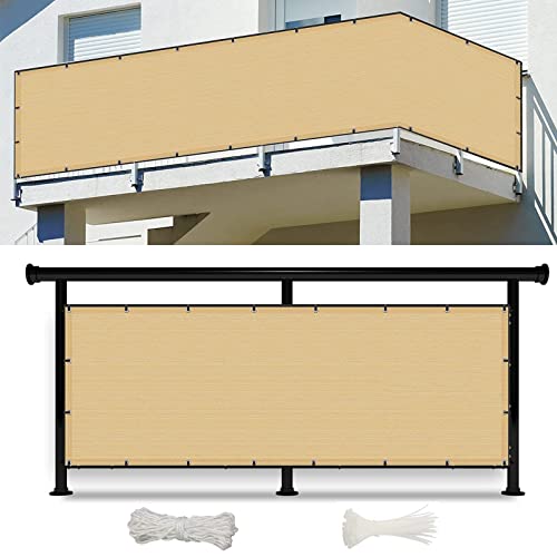 Jardín Balcón Paravent 70 x 450 cm Protección contra el viento y el sol con ojales y cordones para condominio o terraza, arena amarilla, divisor exterior