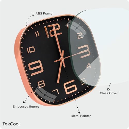 Image of TEKCOOL Plastic Analogue Wall Clock 12 inch Silent Quartz Decorative Wall Clock Non-Ticking Classic Clock Battery Operated Round Easy to Read for Room /Home /Kitchen /Bedroom /Office /School.Rose black