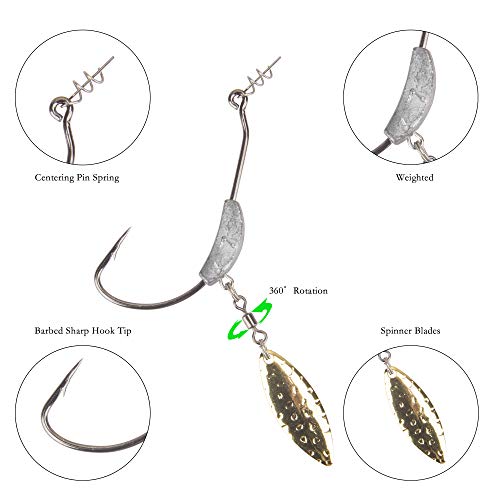 Jig Head Hooks Weighted with Spinner Blades Swimbaits Crank Hooks for Soft Fishing Lures (5PCS)