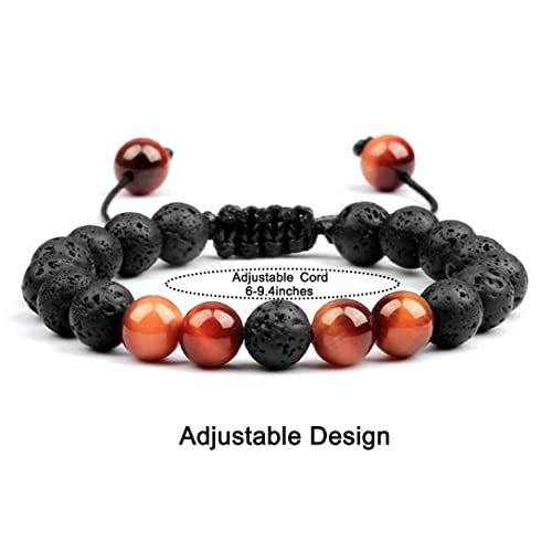 Wrist Beads Braclets for Men,Men Women 8mm Tiger Eye Lava Rock Bracelet Gifts for Men&Women Bracelet Adjustable Bracelet Aromatherapy Essential Oil Diffuser Lava Stone Bracelets for Men2