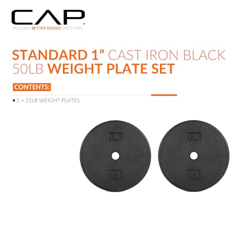 Image of CAP Barbell Standard 1-Inch Cast Iron Weight Plates - Singles & Sets | 1.25-50 lbs | Multiple Options