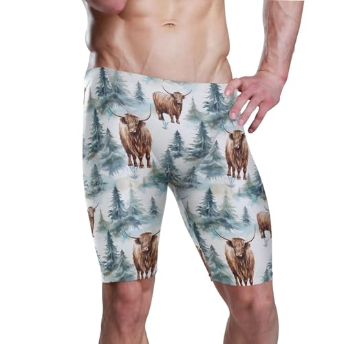UMIRIKO Highland Cow Animal Forest Swim Jammers for Men Athletic Durable S B0403038