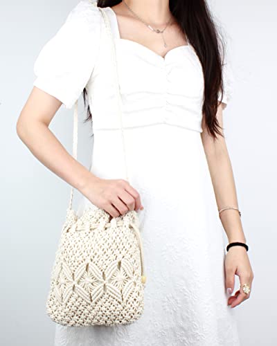 Women Mini Cotton Crochet Crossbody Bag Summer Beach Shoulder Bag Drawstring Purse2
