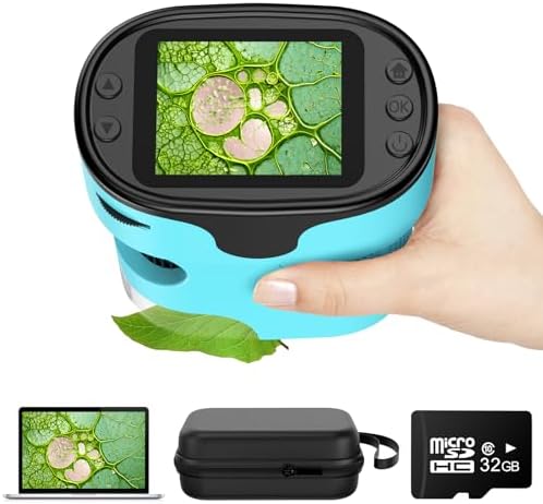 1000X Pocket Microscope for Kids - 4K 2.0" Screen, Digital Mini Scope with Slides Kit, Rechargeable Lab Handheld Portable Microscopes for Kids 4-12 Students Teens