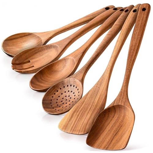 Juego de cubiertos de madera multifuncionales y cuchara para servir comida 6
