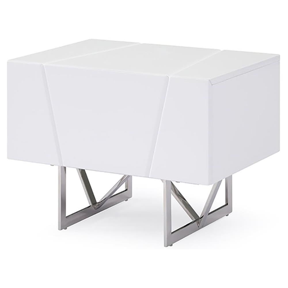 Limari HomeArrow Collection Modern Style Bedroom High Gloss Finished Nightstand With 1 Drawer & Stainless Steel Leg, White