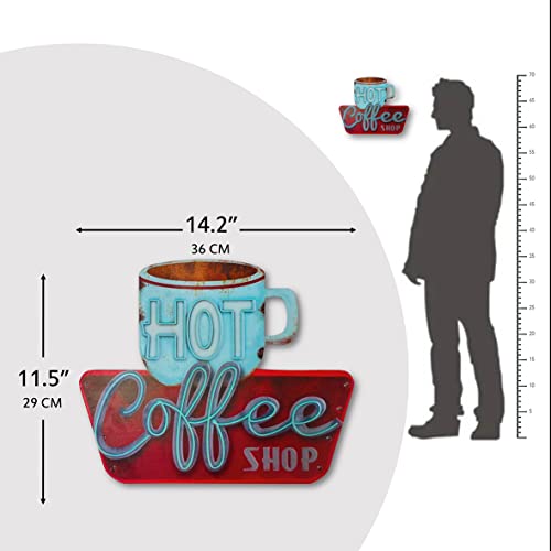 QMARK Vintage Tin Sign, Hot Coffee Shop