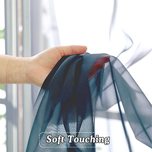 Image of OVZME Dusty Blue Sheer Curtains 63 inch Length 2 Panels Set for Kitchen Decor, Elegant Light Filtering Airy Semi Voile Window Treatments, Each is 42W x 63L