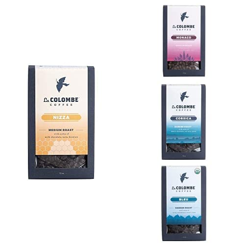 La Colombe Sampler Variety Pack Medium and Dark Roast Whole Bean Coffee, 4 Packs of 12 Ounce Coffees, Corsica, Monaco, Nizza, and Bleu