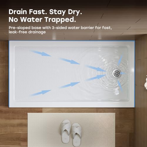 Image of HOROW 60 inch x 32 inch Shower Base, Right Drain Shower Pan, Low Profile Acrylic Base with Reinforced Fiberglass, Non-Slip Surface, Stainless Steel Drain Cover, Leak-Resistant for Bathroom
