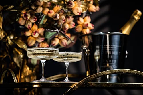 Vintage Art Deco Coupe Glasses | Set Of 4 | 7 Oz Classic Cocktail Glassware For Champagne, Martini, Manhattan, Cosmopolitan, Sidecar, Daiquiri | Crystal Speakeasy Style Saucer Goblets With Stems #TOP4