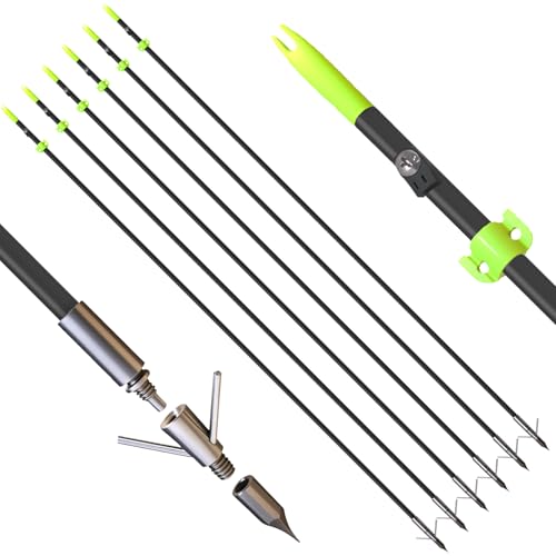 e5e10 Archery Bowfishing Arrows Hunting 34inch Solid Fiberglass Arrows with Broadhead for Compound Bow and Recurve Bow 6pcs (Black)