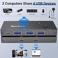 USB C Switch 2 Computers Share 4 10Gbps USB 3.2 Gen 2 Ports, USB Switcher hub for PC Laptop Keyboard Mouse Webcam Portable SSD, USB 3.2 Switch with 2 USB C Data Cables and Wired Remote – Ansicht 4