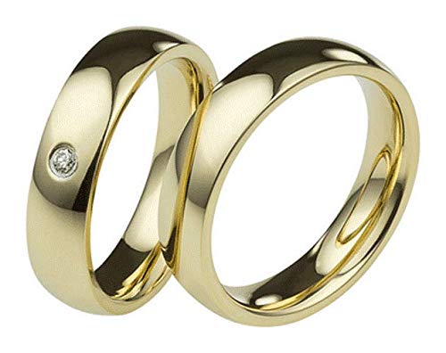 Jewellery Depot Wedding Rings Partner Rings Engagement Rings Stainless Steel 2 Microm Gold Plated with Zirconia + Engraving Proposal Rings Wedding Rings
