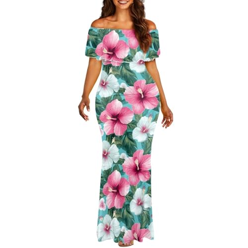 Image of Polynesian Dresses for Women Off Shoulder Maxi Dress Puletasi Samoan Dresses S-7XL