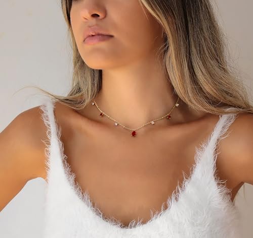 RLMOON Gold Necklaces for Women 14K Gold Plated CZ Diamond Choker Necklace Red Emerald Green Blue Black Teardrop Necklace for Wedding Bridesmaid Prom Trendy Gold Jewelry Gift4