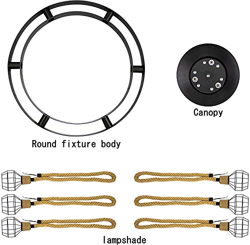 Vintage Rope Chandelier, Retro Steampunk Ceiling Pendant Light With Cage Shades For Kitchen Island, 6-Head Industrial Farmhouse Ceiling Light Multiple Adjustable Hanging For Dining Room Table Bar steampunk buy now online Vintage Rope Chandelier, Retro Steampunk Ceiling Pendant Light With Cage Shades For Kitchen Island, 6-Head Industrial Farmhouse Ceiling Light Multiple Adjustable Hanging For Dining Room Table Bar steampunk buy now online