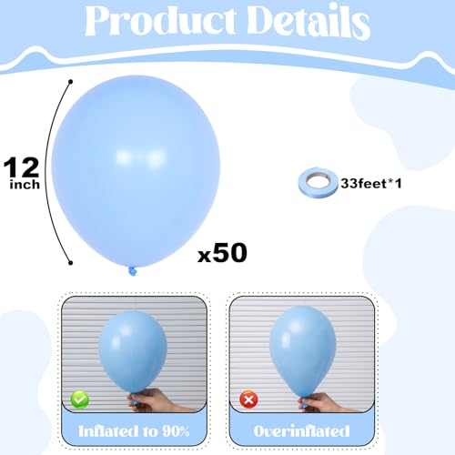 Image of Togvu Pastel Blue Balloons, 50Pack 12 Inch Baby Light Blue Latex Party Balloons for Birthday Bridal Baby Shower Gender Reveal Easter Party Decorations