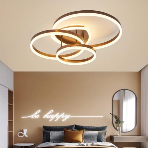 YLFXL Luz De Techo LED Moderno, Salón Lámpara De Techo Regulable Con Mando A Distancia 36W Con 3 Aros De Acrílico Y Aluminio, Dormitorio, Pasillo, Oficina, 3000K-6000K, Marrón [nivel De Energía A +]