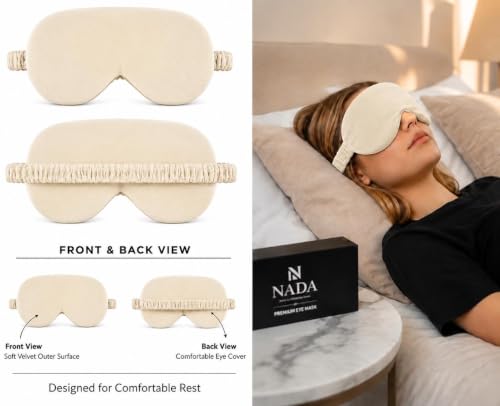 Image of Eye Mask for Sleeping for Women, Velvet Super Soft Sleep Mask Blind Fold for Comfortable Sleep, Travelling, Meditation & Relaxation, Eye Pad for Girls, Blind Fold for Sleeping - Cream (Pack of 1)