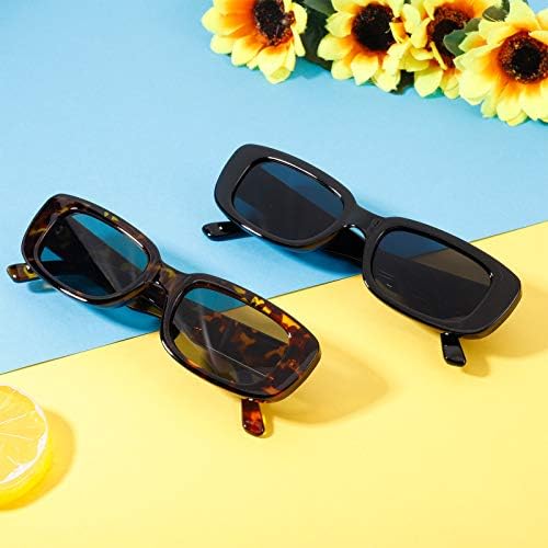 FANTESI 2 Pcs Rectangle Sunglasses, UV 400 Glasses Retro Square Sunglasses Eyewear for Women