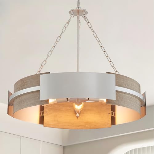 Avzkcy Rustic Drum Chandelier, 26-Inch Ceiling Light Fixture Height AjustablePendant