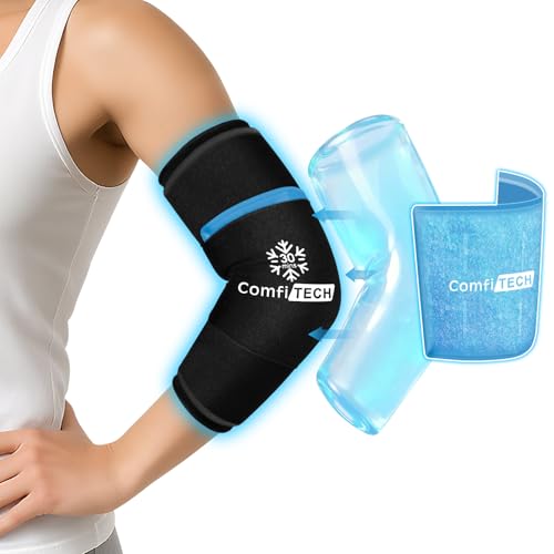ComfiTECH Dual-Gel Elbow Ice Pack Wrap for 30-Minute Cooling & Injuries Reusable Gel Forearm Brace for Tendonitis Cold Compression Sleeve for Pitchers Tennis Elbow & Golfer Arm Relief M 2 Packs