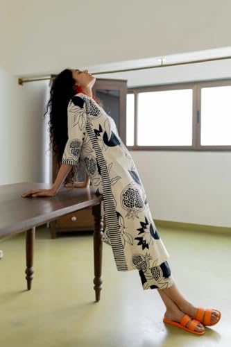 Image of LookMark Women's Floral Printed Cotton Blend 3 /4th Sleeve Knee Length V-Neck Kurta and Palazzo Set for Women AZ-LM-OG-KS2144-Parent