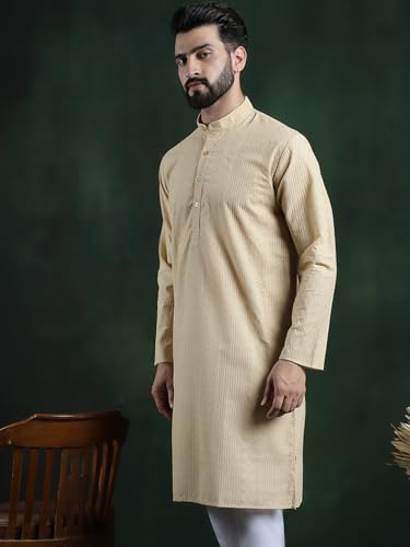 Image of SOJANYA (Since 1958 Men's Pure Cotton Checked Embroidered Long Kurta | Traditional for Diwali Celebrations