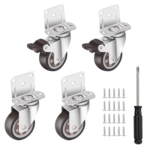 Xahpower Set de 4 Ruedas para Muebles 25 mm, Ruedas Giratorias con 2 Freno, Capacidad de Carga de 60 kg, Ruedas para Mover Muebles, Mesas, Armarios, Incluye 20 Tornillos y un Destornillador (25 mm)